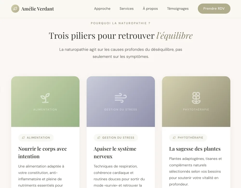 Aperçu du site d'Amélie, praticienne en naturopathie.