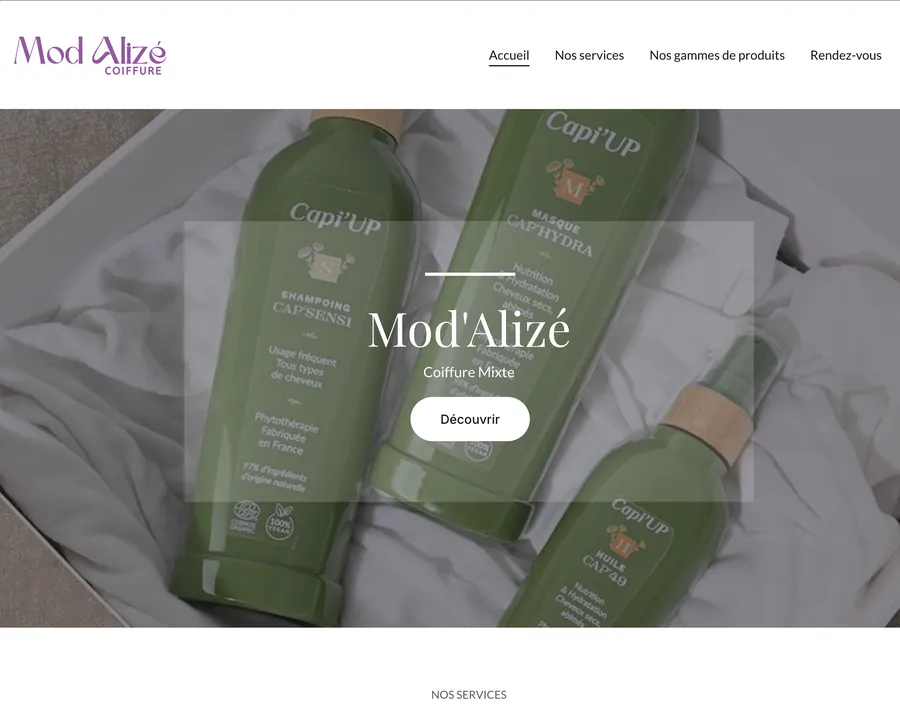 Site vitrine Mod'Alizé — coiffure